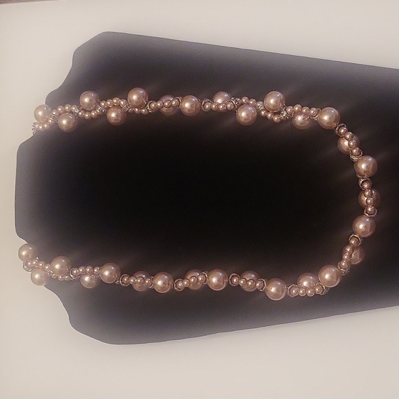 Blush Colored Bead Necklace with Rhinestone Embellishment - Picture 6 of 7